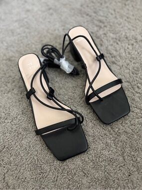 Halston Heritage Black Lace-Up Square Toe Block Heels